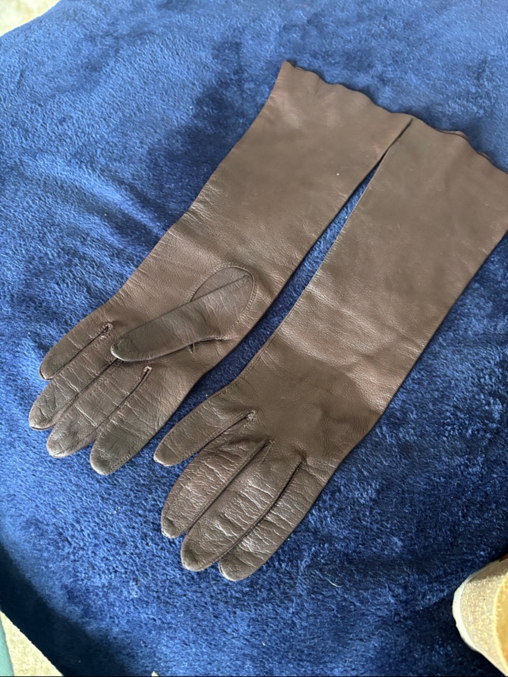 Long Brown Leather Gloves small to medium